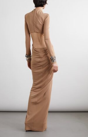 Cutout Waist Long Sleeve Jersey Gown