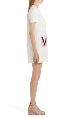 V Logo Pocket Wool & Silk Dress